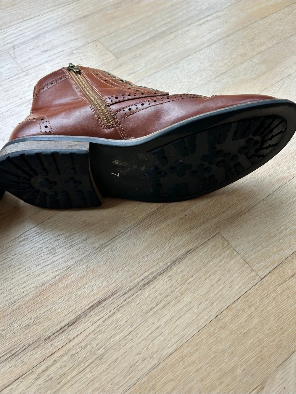 Men's Classic Leather Bruno Marc Wingtip Zipper Ankle Boots, Size 7